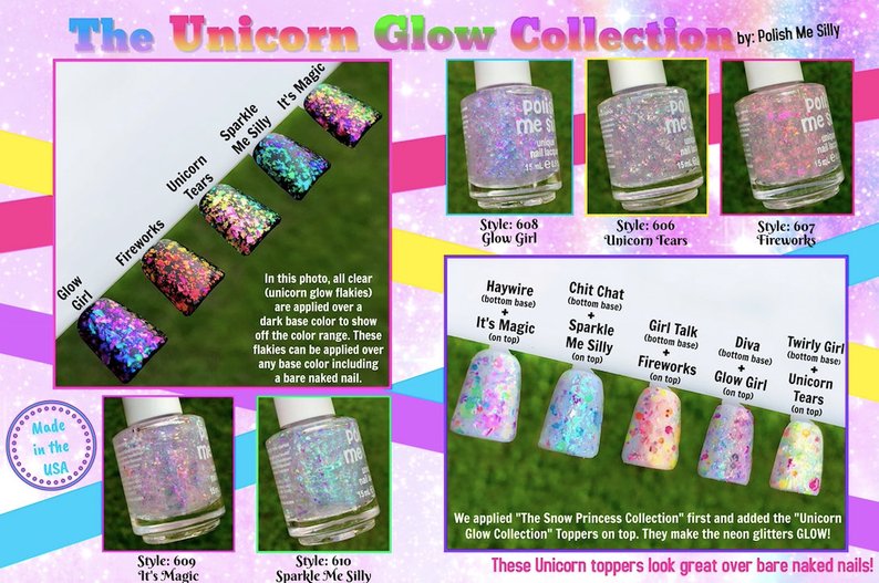 It's Magic: Unicorn Glow Collection FLAKIE Topcoats Nail Polish