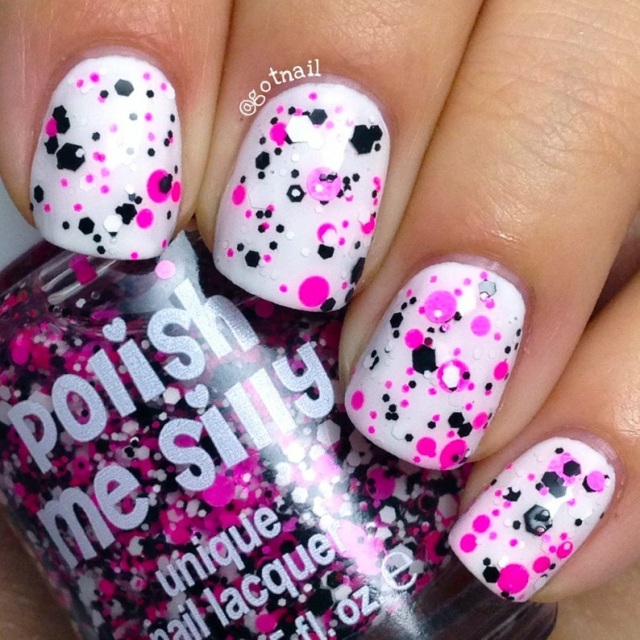 Pink A Dottie- Polka Dot-NEON- Indie Glitter Nail Polish