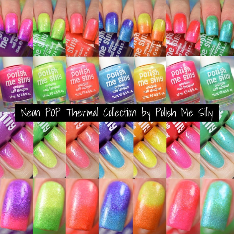 7pc Neon POP Thermal Color Changing Rainbow Color Shifting Nail Polish  Custom-Blended Indie Glitter Nail Polish / Lacquer
