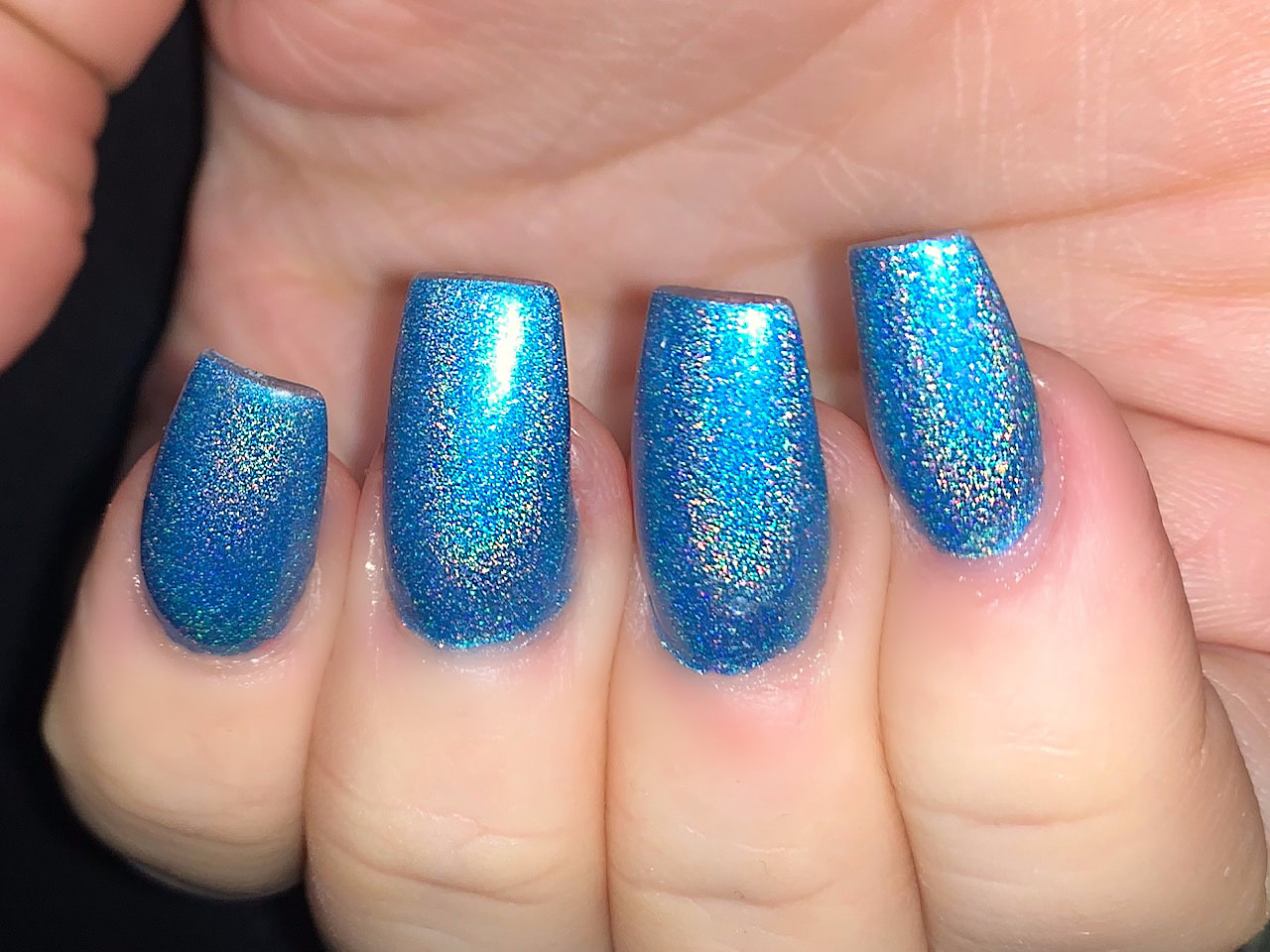 Teal and Aqua Slanted French Nail Design with Silver Sparkles