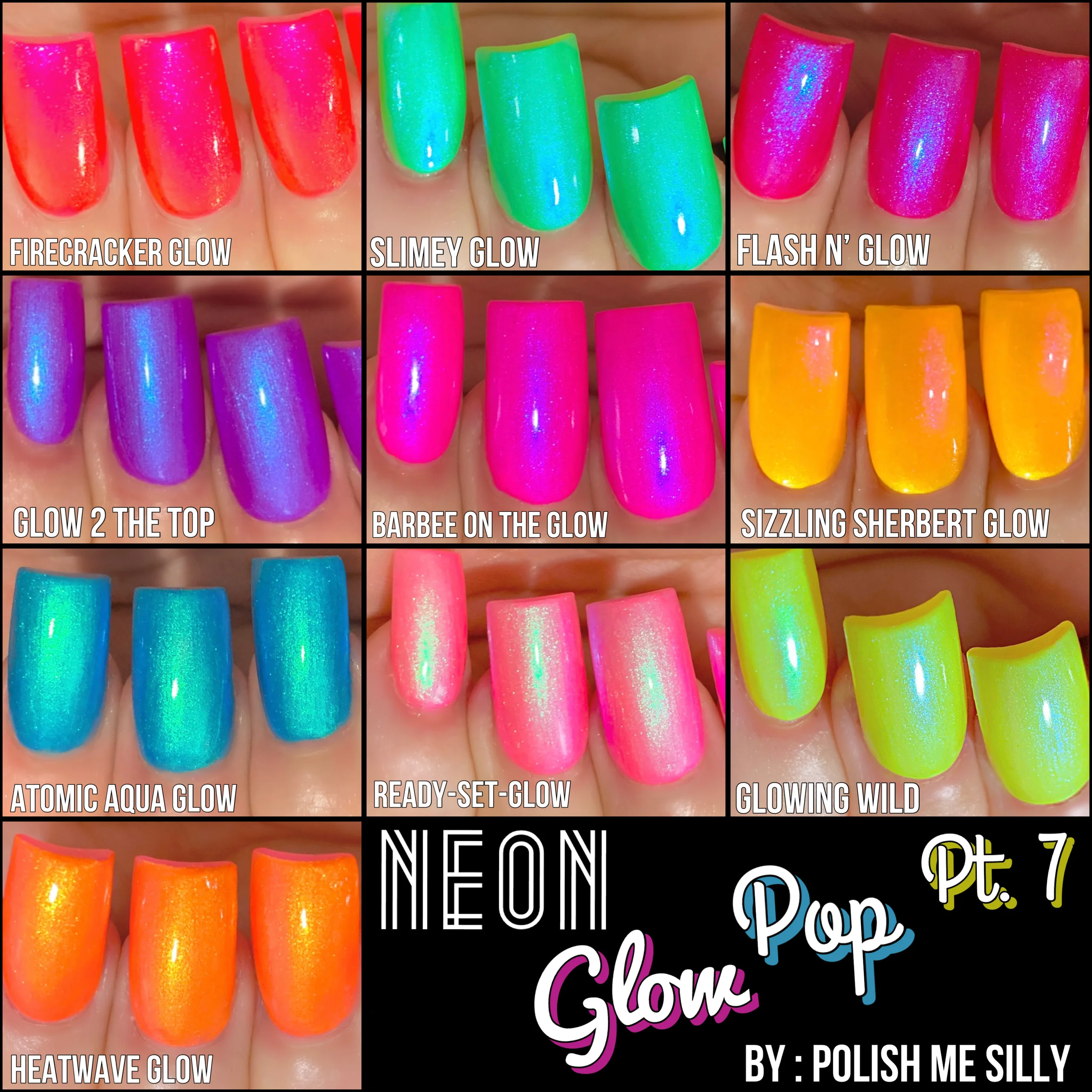 Full 10 Set NEON Glow Pop Collection PT 7 Oil Slick Mylar Color